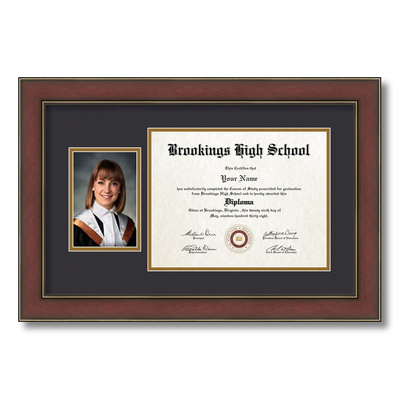 ArtToFrames 8.5x11 inch Diploma Frame with 6" x 8" Inch Image Opening - Framed with Black and Gold Mats, Comes with Regular Acrylic and Sawtooth Hanger for Wall Hanging (DT-8.5x11)